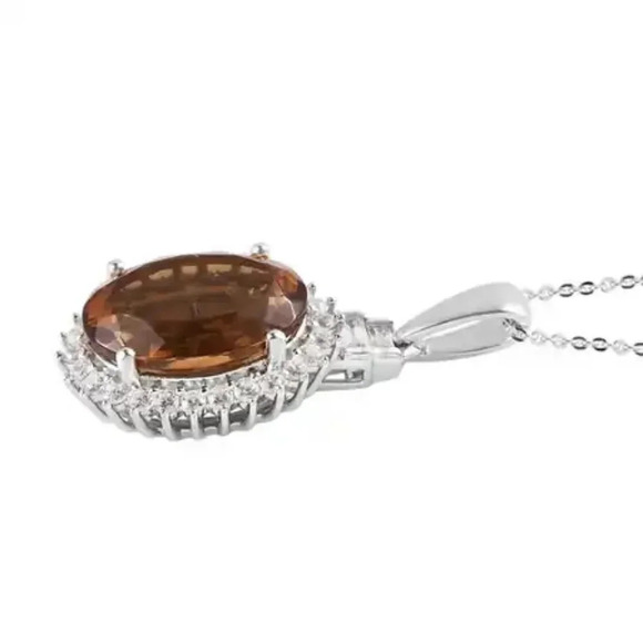 Autumn Alexite & Natural White Zircon Halo Pendant & Necklace - Picture 6 of 8